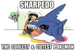  ^_^ bano_akira blush brown_hair closed_eyes english fangs gardevoir gen_3_pokemon hat hug impact_(font) jealous lowres pokemon pokemon_(creature) pokemon_(game) pokemon_oras sharpedo yuuki_(pokemon) 