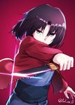  black_hair fal jacket kara_no_kyoukai knife red_jacket reverse_grip ryougi_shiki short_hair solo type-moon 