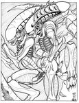  alien alien_(franchise) anal anal_penetration black_and_white butt duo erection glans male male/male monochrome nude open_mouth penetration penis precum rock size_difference smile syrinoth teeth thrusting tube wide_hips xenomorph 