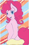  2016 abstract_background almondhusky anthro anthrofied areola blue_eyes border breasts earth_pony equine female friendship_is_magic hair hi_res horse long_hair looking_at_viewer mammal my_little_pony nipples open_mouth pink_hair pinkie_pie_(mlp) pony smile solo white_border 