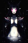  black_hair breasts cleavage female hair_censor horns monster_girl navel nude original pale_skin partially_submerged pink_eyes pointy_ears samael_(5211) very_long_hair water 