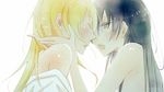  ayase_eli blonde_hair blue_hair closed_eyes couple face-to-face gigi hair_down imminent_kiss long_hair looking_at_another love_live! love_live!_school_idol_project multiple_girls nude profile simple_background sonoda_umi undressing yuri 