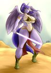  2016 anthro armor bra breasts cleavage clothed clothing desert equine fan_character female horn light_sabre mammal mariah_wolves my_little_pony ponytail ryousakai solo unconvincing_armor underwear winged_unicorn wings 