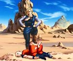  boots c18 c_18 dbz dbz_31 defeated dragon_ball dragonball_z face_down_ass_up facedownassup female_domination femdom open_mouth testicles tongue_out vanbrand victory_pose 