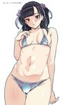  artist_name asymmetrical_bangs baba_arumi bangs bikini black_hair bow_bikini braid breasts brown_eyes cameltoe covered_nipples cowboy_shot dated french_braid hair_ribbon looking_at_viewer medium_breasts navel outline parted_lips ribbon shiny shiny_skin short_hair short_twintails simple_background smile solo swimsuit twintails white_background 