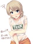  bad_id bad_pixiv_id blonde_hair blue_eyes blush clothes_writing darjeeling girls_und_panzer highres long_hair nksk open_mouth short_hair solo translation_request wet wet_clothes 