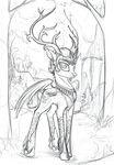  cervine clothing cutie_mark deer fan_character feathers feral fur hi_res hooves horn looking_at_viewer mammal monochrome my_little_pony outside sketch standing tree wings yakovlev-vad 