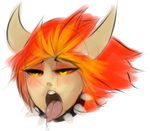  blush doom female hair horn lost_soul open_mouth orange_sclera red_hair solo tongue tongue_out unknown_artist video_games yellow_eyes 