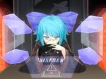  absurdres alternate_costume bad_id bad_pixiv_id bespectacled blue_eyes blue_hair bow cirno cyborg gendou_pose glasses hair_bow hands_clasped highres holographic_monitor ice ice_wings long_sleeves looking_at_viewer mechanical_arm ootsuki_momiji own_hands_together pince-nez prosthesis science_fiction solo touhou touhou_ayaria_epic wide_sleeves wings 