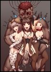  3girls absurdres ahegao animal_ears antlers bad_id bad_pixiv_id ball_gag between_legs blood blue_eyes brain breastless_clothes bridal_gauntlets bunny_ears bunny_tail clitoris_piercing collar cum cum_in_pussy detached_sleeves dog_collar erection gag gag_around_neck garter_straps green_eyes guro hand_between_legs hat highres linked_piercing multiple_girls navel_piercing nipple_cutout nipple_piercing nude open_mouth original overflow pantyhose penis piercing pubic_tattoo red_eyes sex syringe tail tattoo thighhighs tongue tongue_out yin-ting_tian zombie 