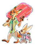  artist_request carrying disney elephant_costume finnick_(zootopia) fox furry hands_in_pockets necktie nick_wilde no_humans oversized pacifier popsicle simple_background walking white_background zootopia 