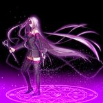  arkray black_legwear breasts chain collar detached_sleeves dress fate/stay_night fate_(series) highres holding holding_weapon long_hair medium_breasts nameless_dagger purple_hair rider solo strapless strapless_dress thighhighs very_long_hair weapon 