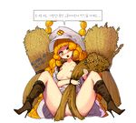  ass bad_id bad_pixiv_id blush boots breasts crusaders_quest demeter_(crusaders_quest) happening18 high_heel_boots high_heels long_hair looking_at_viewer medium_breasts nipples open_mouth orange_eyes orange_hair pussy pussy_juice sitting solo spread_legs teeth translation_request uncensored wheat 