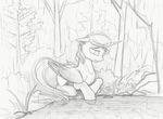 equine fan_character feathers feral greyscale hi_res hooves horn mammal monochrome my_little_pony nude outside sad sketch solo tree water winged_unicorn wings yakovlev-vad 