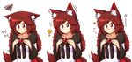  ? animal_ear_fluff animal_ears blush brooch brown_hair collarbone commentary ears_down ears_up flying_sweatdrops hands_on_own_chest heart highres imaizumi_kagerou jewelry long_hair long_sleeves shirt smile solo squiggle tail tail_wagging touhou upper_body very_long_hair wavy_hair wavy_mouth wide_sleeves wolf_ears wolf_tail wool_(miwol) 