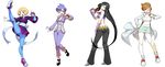  araragi_(pokemon) ass azami_(pokemon) black_hair blonde_hair bodysuit breasts brown_hair genzoman highres holding holding_poke_ball kogomi_(pokemon) lila_(pokemon) long_hair medium_breasts multiple_girls pants poke_ball poke_ball_(generic) pokemon pokemon_(game) pokemon_bw pokemon_emerald pokemon_rse purple_hair skirt very_long_hair 