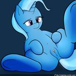  2016 anus blue_fur equine female feral friendship_is_magic fur grey_background hair horn lying mammal multicolored_hair my_little_pony neighday on_back purple_eyes pussy simple_background solo trixie_(mlp) two_tone_hair unicorn 