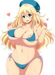  :d afuro aqua_eyes areola_slip areolae atago_(kantai_collection) blonde_hair blush breasts cleavage curvy erect_nipples hat huge_breasts kantai_collection long_hair looking_at_viewer navel open_mouth plump smile solo thick_thighs wide_hips 
