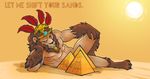  anhur anthro convenient_censorship deity desert draw_me_like_one_of_your_french_girls ena_buns feline hairy headdress lion looking_at_viewer lying male mammal muscular nude on_side pecs pyramid raised_eyebrow sand seductive simple_background smirk smite solo suggestive sun 
