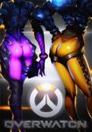  arched_back armor artstation_sample ass back black_gloves bodysuit boots contrapposto copyright_name cross-laced_clothes elbow_gloves from_behind gauntlets gloves harness head_out_of_frame image_sample multiple_girls orange_bodysuit overwatch pants pink_bodysuit skin_tight skindentation standing thigh_boots thighhighs thighs tight tight_pants tracer_(overwatch) vambraces vestige_stls widowmaker_(overwatch) 