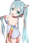  aqua_eyes aqua_hair bangs bare_shoulders blush breasts choker cleavage clothes_writing cowboy_shot from_above gloves goodsmile_company goodsmile_racing hair_between_eyes hair_ornament hatsune_miku headphones long_hair looking_at_viewer looking_up medium_breasts omucchan_(omutyuan) open_mouth race_queen racing_miku racing_miku_(2016) red_gloves red_legwear signature simple_background smile solo strapless twintails very_long_hair vocaloid white_background 