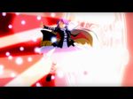  beam cato_(monocatienus) commentary_request danmaku dress gradient_hair hijiri_byakuren letterboxed long_hair magic_circle multicolored_hair outstretched_arm purple_hair solo touhou yellow_eyes 