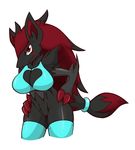  anthro blindsnipefreelancer bra breasts canine claws clothed clothing featureless_crotch female fox fur hair invalid_tag looking_at_viewer mammal nintendo pok&eacute;mon red_eyes simple_background smile solo underwear video_games zoroark 