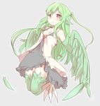  feathers female full_body green_hair harpy head_wings monster_girl naya pink_eyes simple_background smile solo two_side_up wings 