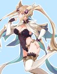  animal_ears bad_id bad_pixiv_id boots bracelet breasts capelet covered_navel erune fingerless_gloves gloves granblue_fantasy grin hand_on_hip high_heel_boots high_heels jewelry long_hair medium_breasts metera_(granblue_fantasy) navel see-through simple_background single_glove smile solo standing standing_on_one_leg takemura_makoto_(hakushikei) thigh_boots thighhighs twintails white_footwear white_legwear yellow_eyes 