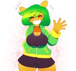  2016 3mangos anthro big_breasts blush breasts clothing digital_media_(artwork) earth_pony equine fan_character female friendship_is_magic fur green_hair hair hi_res horse long_hair looking_at_viewer mammal mango_(character) my_little_pony pony smile solo yellow_fur 