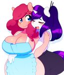  2016 3mangos anthro anthrofied big_breasts blue_eyes blush breasts butt clothed clothing digital_media_(artwork) duo earth_pony equine female friendship_is_magic fur hair hi_res horn horse hug long_hair mammal my_little_pony open_mouth pink_hair pinkie_pie_(mlp) pony purple_hair rarity_(mlp) simple_background smile unicorn 