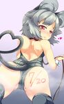  :3 animal_ears ass back blush bodypaint grey_hair heart heart_tail highres konata_gazel looking_back mouse_ears mouse_tail nazrin red_eyes solo steam tail touhou 