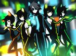  4girls :o ahoge animal_ears bad_id bad_pixiv_id bangs black_hair blunt_bangs boots cat_ears cat_tail ding gerat gloves glowing green_eyes hair_between_eyes hand_on_hip high_heel_boots high_heels highres leg_lift long_hair looking_at_viewer low-tied_long_hair multicolored_hair multiple_girls muraji0419 necktie nein_(album) orange_eyes outstretched_arm outstretched_hand r.e.v.o rohre scarf schau short_hair silver_hair smile sound_horizon sunglasses tail two-tone_hair white_skin yellow_eyes 