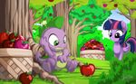  2016 apple dragon duo equine female feral food friendship_is_magic fruit horn male mammal my_little_pony mysticalpha outside spike_(mlp) tree twilight_sparkle_(mlp) winged_unicorn wings 