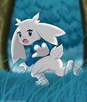  blue_eyes bottomless cave_story clothed clothing featureless_crotch female fur grass invalid_tag lagomorph mammal mimiga running solo sue_sakamoto tree video_games white_fur winick-lim 