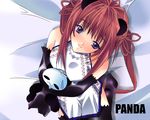  artist_request china_dress chinese_clothes copyright_request dress gloves panda purple_eyes red_hair solo thighhighs wallpaper 