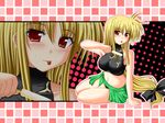  blonde_hair blush breasts fate_testarossa food highres large_breasts lask long_hair low-tied_long_hair lyrical_nanoha mahou_shoujo_lyrical_nanoha_strikers midriff popsicle red_eyes solo very_long_hair wallpaper zoom_layer 