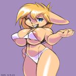  2016 anthro areola big_breasts bikini breasts clothing erect_nipples female lagomorph mammal nipple_bulge nipples rabbit solo swimsuit xylas 