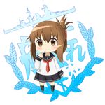  anchor_symbol black_legwear brown_hair chibi commentary_request crys_(dai) folded_ponytail hair_ornament hairclip highres inazuma_(kantai_collection) kantai_collection long_hair neckerchief school_uniform serafuku solo 