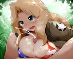  american_flag_bikini aqua_eyes bikini blonde_hair breasts cleavage cum decensored ejaculation flag_print girls_und_panzer hair_intakes kay_(girls_und_panzer) large_breasts long_hair mizuyan paizuri penis solo_focus swimsuit uncensored 