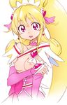  aida_mana bare_shoulders blonde_hair breasts choker cure_heart dokidoki!_precure heart long_hair looking_at_viewer magical_girl manji_(tenketsu) nipples pink_eyes pink_sleeves ponytail precure simple_background sketch small_breasts smile solo white_background 