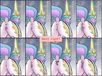  2016 abstract_background animal_genitalia animal_pussy anus butt crown cutie_mark english_text equine equine_pussy feathered_wings feathers female feral friendship_is_magic fur hair horn magic mammal multicolored_hair my_little_pony pencils_(artist) princess_celestia_(mlp) pussy solo text white_feathers white_fur winged_unicorn wings 