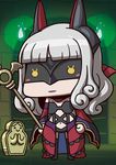 april_fools blush_stickers carmilla_(fate/grand_order) chibi fate/grand_order fate_(series) iron_maiden mask official_art riyo_(lyomsnpmp) smiley_face solid_circle_eyes solo staff supportasse white_hair 