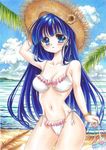  beach bikini blue_eyes blue_hair cameltoe cloud day hat kusakabe_yuuki_(to_heart_2) long_hair sun_hat swimsuit to_heart_2 tomoeri traditional_media 