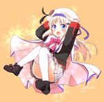  blue_eyes bow cape fang full_body hair_ornament hat heart little_busters! long_hair merryhachi noumi_kudryavka school_uniform silver_hair solo thighhighs 