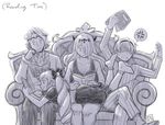  2girls anger_vein artist_name book brother_and_sister brothers camilla_(fire_emblem_if) couch dl elise_(fire_emblem_if) english fire_emblem fire_emblem_if greyscale hair_over_one_eye leon_(fire_emblem_if) long_hair lying marks_(fire_emblem_if) monochrome multiple_boys multiple_girls on_stomach reading shaded_face siblings sisters sitting smile spoken_anger_vein 