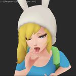  3d adventure_time animated animated_gif backpack blonde_hair blue_eyes cartoon_network fellatio fionna handjob hat long_hair manyakis mike_inel one_eye_closed oral simple_background tongue upper_body white_pupils 