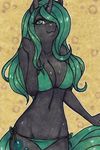  2016 anthro bakini black_skin breasts bubble cleavage clothed clothing equine eyeliner female freckles ghostlynudes green_eyes green_hair green_tail hair horn horse invalid_tag long_hair looking_at_viewer makeup mammal my_little_pony navel pony smile solo standing 