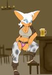  alcohol anthro bar bat beer beverage big_breasts breasts clothing female food hair mammal nukenugget rouge_the_bat simple_background solo sonic_(series) western 