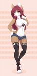  2016 anthro big_breasts breasts canine clothed clothing cute cutoffs denim_shorts female footwear hair half-closed_eyes legwear long_hair looking_at_viewer mammal navel purple_eyes re-sublimity-kun red_hair red_nose shirt shoes shorts solo standing stockings tank_top thick_thighs tongue tongue_out wide_hips 